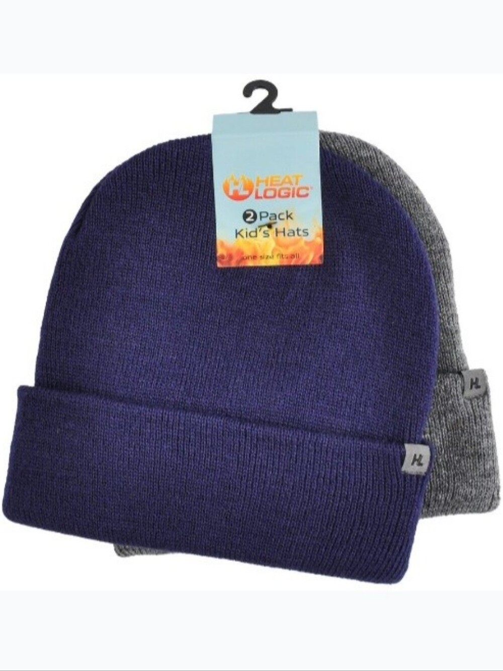 #HL010 Heat Logic Kids 2-Pack Knit Beanie Set - Navy & Heather Grey